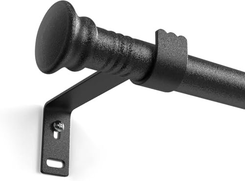 Negra Barra Cortinas 42-132 cm, Barra Cortinas Extensible de metal con Soportes, 16 mm de Diámetro decorativa Barras de cortinas para Ventana, Café, Cocina, Salon Sala de estar y Dormitorio