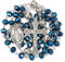 Nazareth Store 8 mm tiefblaue Kristallperlen-Rosenkranzkette mit 10 mm mysteriösen Gebetsperlen aus Legierung, Wundertätiger Medaille und Jesuskreuz