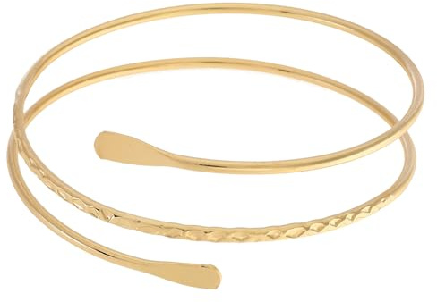 SSKHE Spiral Upper Arm Cuff Bracelet, Adjustable Gold and Silver Coils Arm Band Cuff (Gold)