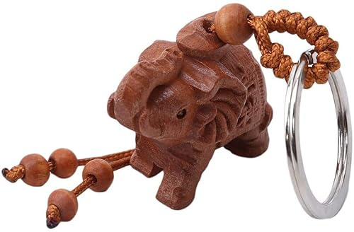 PULABO Holz Elefant Schlüsselanhänger Glückstier Geschnitzte Vintage Quaste Schlüsselanhänger beliebt