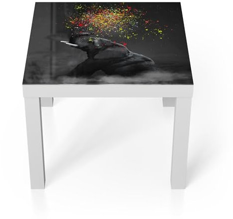 DEQORI Glastisch | weiß klein 55x55 cm | Motiv Farbenfreudiger Riese | ausgefallener Beistelltisch aus Glas | Hochglanz Couchtisch fürs Wohnzimmer | moderner Couch Tisch mit Design