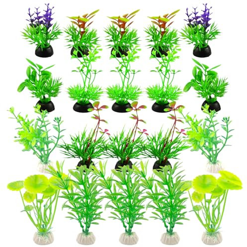CANRNYACBZ 20 Pezzi Piante Finte Acquario Piante per Acquario Decorazioni per Acquario in Plastica Acquario Decorazione Piante Verdi Adatta per Acquario Decorazioni
