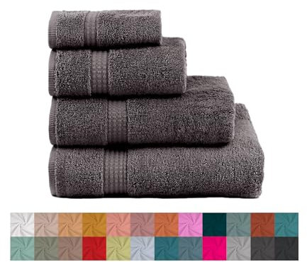 TRAMAS+ Premium 700 g 4er-Set Handtücher, 100% Baumwolle, 2 Handtücher 50x100 cm und 2 Badetücher 70x140 cm, extra weich, schnelltrocknend und sehr saugfähig - Dunkelgrau