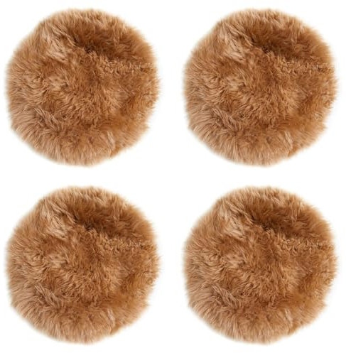 -LUXOR- living Sitzkissen Stuhl Echtfell, Flauschige Sitzauflage, Stuhlkissen, Lammfell Sitzkissen, Fell für Stühle, rund 34 cm Braun, 4 Kissen