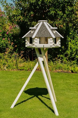 Vogelhaus V13 XXL Stein Weiss, grau (Vogelhaus mit Ständer und Solar, Weiss, anthrazites Dach)