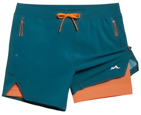 maamgic Men's Athletic Running Shorts with Liner Ultra Lightweight Workout Shorts 5 Quick Dry Gym Shorts with Zipper Pockets Peacock Blue Medium
