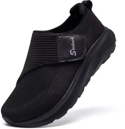 SHULOOK Extra Weit Diabetiker Schuhe Herren für Geschwollene Füße Senior Schuhe mit Klettverschluss 2E (Schwarz EU 42)