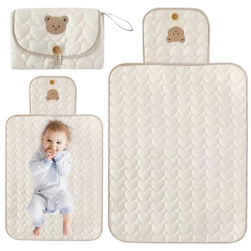 Portable Changing Pad, Baby Foldable Diaper Pad Travel Changing Station, Wipe-Clean Changing Mat for Newborns, Lightweight Waterproof Change Mat for Toddlers Newborns, Baby Gift & Essentials (Bear)