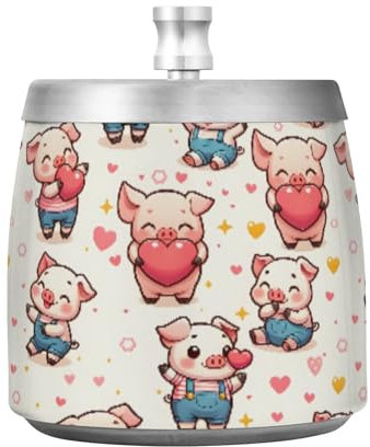 Aschenbecher mit süßem Schwein mit Herz, Edelstahl, rauchfrei, geruchlos, winddicht, Zigarren-Aschenbecher für Terrasse, Zuhause, Büro, Tischplatte im Freien