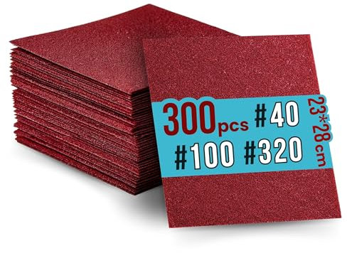 300 Feuilles Abrasives Papier de Verre 230X280 mm (40, 100 et 320 Grit) - 100 Feuilles de Chaque - Papier à Poncer, Papier Abrasif à l'Oxyde d'Aluminium - Bois et Métal - Pour le Ponçage