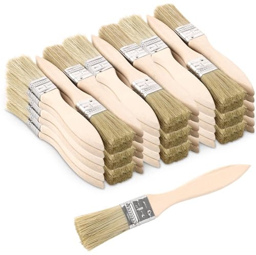 CYEER Lot de 100 pinceaux plats de 16 mm avec manche en bois, pinceaux à lasure en poils naturels pour peintures, vernis, teintures, colles