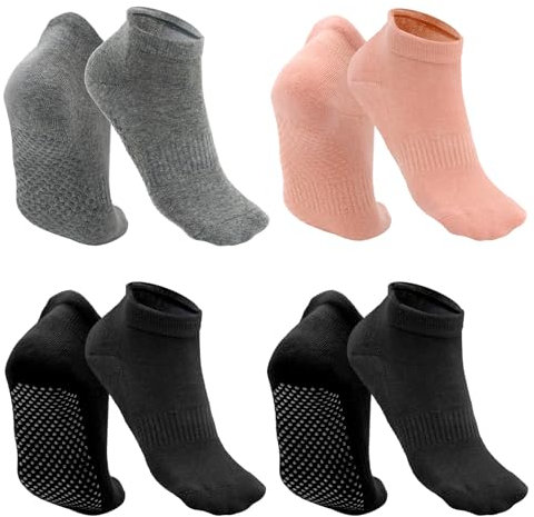 Soleeya 4 Paires Chaussettes Antidérapantes Femme Pilate Yoga EU 36-40, Respirantes Chaussettes Sport Antidérapantes Femme Homme en Coton pour Danse Barre Fitness (B)