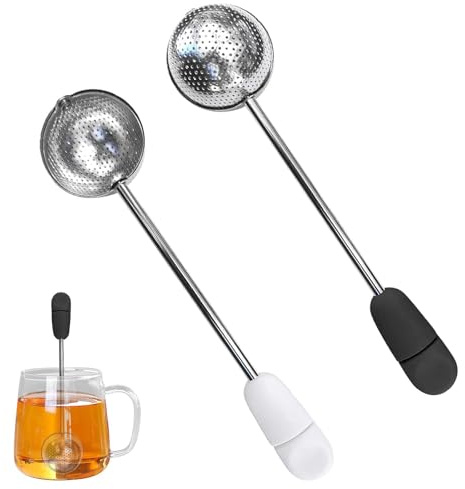 2 Pack Tea Infuser for Loose Tea, Rotatable Handle Loose Leaf Tea Infuser, Reusable Stainless Steel, Suitable ForMost of The Tea and Mullins Spices, Etc(White and Black)
