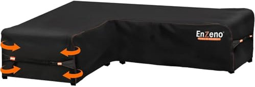 Enzeno Garden L-Shape Furniture Cover Waterproof, 420D Heavy Duty Oxford Fabric Outdoor Rattan Corner Sofa Cover with Waterproof Tape (Black, 87x113x34inch)