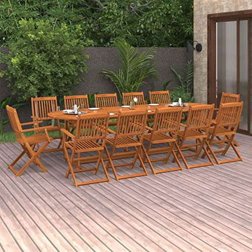 IKAYAA Holz Sitzgruppe Outdoor Essgruppe Garten für 12 Personen Gartenmöbel Set Tisch mit 12 Gartenstuhl Klappbar Gartengarnitur Holz Sitzgarnitur Gartenmöbel Set aus Massivholz Akazie