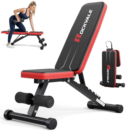 Rockvale Banc de Musculation Réglable, 9 Positions – Banc Pliable Fitness Incliné, Plat et Décliné, Banc d’Haltères Compact en Acier pour Entraînement Complet à Domicile