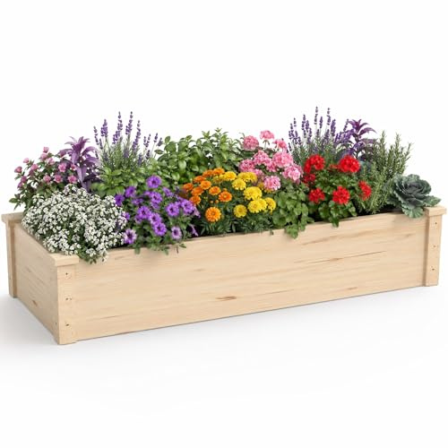 Greenera Wooden Raised Garden Bed, Elevated Planter Box Kit with Open-ended Base for Vegetables Flowers Herbs Fruits for Outdoor Patio Backyard, 118x57.8x25cm