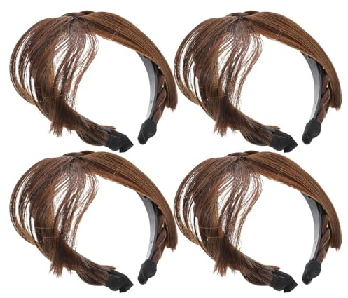 Garneck 4 Stück Synthetische Pony Haarverlängerungen mit Haarband Geflochtene Perücken Verstellbarer Haarreif Natürlich Wirkender Haarpony für Damen und Mädchen