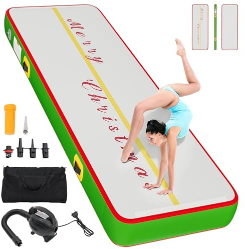 Air Matte Track 3M/4M,YITAHOME Tumbling Matte/Kohlefaser Seiten/Pfadstil mit Luftpumpe 10cm Hoch Tumbling Matte,Aufblasbar Gymnastikmatte Turnmatte für Training/Tumbling/Yoga/Outdoor/Fitness