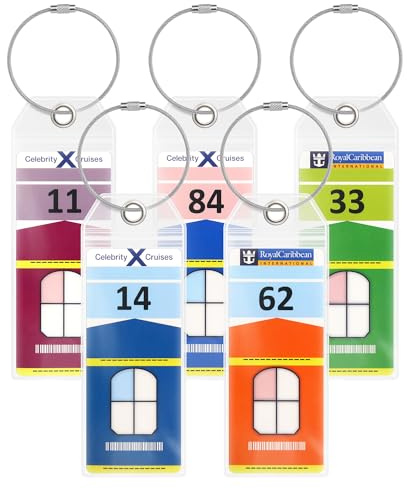 Cruise Luggage Tag Holders Slim (5 Pack) - Clear Waterproof PVC Tags with Zip Seal & Steel Loops – Cruise Essentials Travel Accessory for Ship Suitcase Tickets - Celebrity Cruises and Royal Caribbean