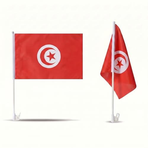 2er Set Auto Fahne Tunesien - Autofahnen Tunesische Flagge 30 x 45 cm, Fußball Fanartikel, WM & EM, Länderflagge Tunesien