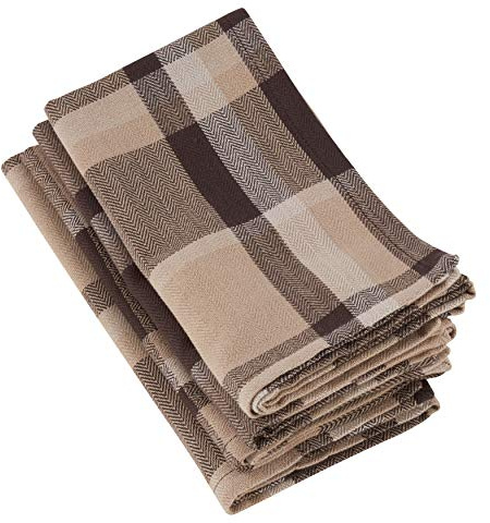 SARO LIFESTYLE 4077.BR20S Marron 100% Cotton Plaid Design Table Napkins (Set of 4), Brown