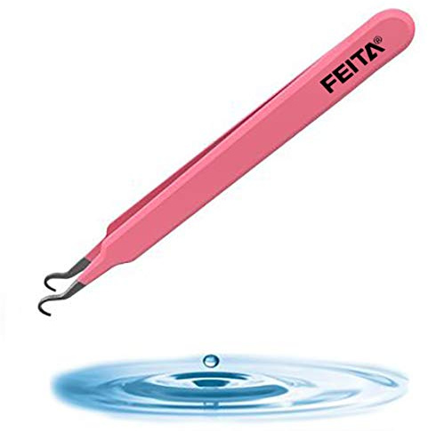 Mitesser Akne-Extraktionspinzette - FEITA Pro & Surgical-Grade Edelstahl Biegung Gebogener Komedonen-Extraktor-Pinzettenwerkzeug zum Entfernen von Whitehead und verstopften Poren, Pickel - Rosa