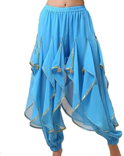 Baisdan Haremshose, Bauchtanz-Kostüm, Indien, arabischer Tanz, Stammeshose, gewellte Hose, himmelblau, Einheitsgröße