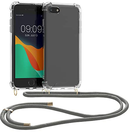kwmobile Necklace Case kompatibel mit Apple iPhone SE (2022) / iPhone SE (2020) / iPhone 8 / iPhone 7 Hülle - Silikon Cover mit Handykette - Band Handyhülle Grau Transparent
