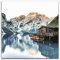 Glasbild Tyrol Hut 30 x 30 cm I Pragser Wildsee Südtirol Lago di Braies Italien I Wandbild aus Glas I Bild Wohnzimmer Schlafzimmer Küche I Natur Landschaft Ausblick Boot See XXL groß Berghütte Hütte