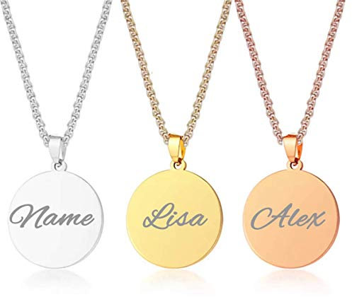 Personalisierter Rundkette mit Wunschgravur - Damen-Kette Namenskette mit Name oder Buchstaben Halskette Amulett in Rund-form Plättchen - Initialen Edelstahl Gravur Kette Runder Anhänger Rosegold