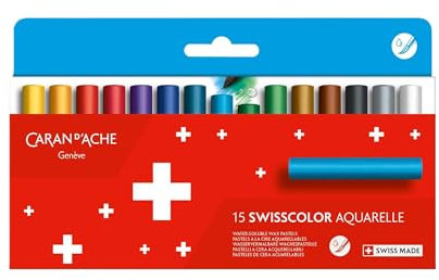 Caran d'Ache 7502.815 Swisscolor wasservermalbare Wachs-Pastell Farbstifte, 15 Stück bunt