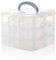 SacJkt Craft Storage Box, Hair Accessories Organiser, 3 Layers 18 Compartments Transparent Detachable Storage Box with Handle for Crafts, Jewelry, Toy, Sewing Accessories (White)