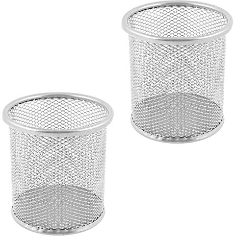 ZYBUX - Mesh Pen Holder - Desk Bin Pencil Pot | Pen Holders Desks Tidy |Table Acessories Pencil Organiser and Makeup Brushes Storage Gifts For Her of Him | (Set of 2, 1 Black and 1 Silver)