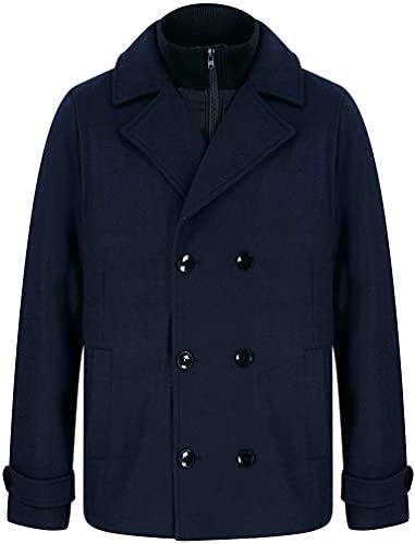 Tokyo Laundry Men's Uxmal Double Breasted Pea Coat with Funnel Neck Insert - Navy - XL