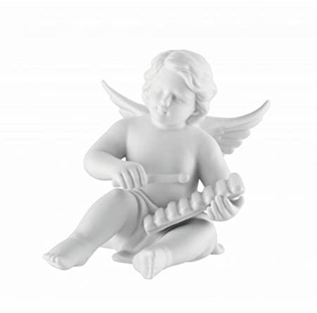 Deko-Engel mit Xylophon aus Biskuit Porzellan weiß matt in Rosenthal Qualität 14 cm im Geschenkkarton