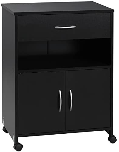 Vinsetto Printer Stand Mobile Printer Cabinet with Storage, Open Shelf, Drawer for Home Office, 60cm x 39cm x 80cm, Black