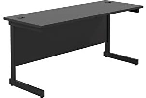 Office Hippo Heavy Duty Rectangular Cantilever Office Desk, Home Office Desk, Office Table + Integrated Cable Ports, PC Desk For Office or Home, 5 Yr Wty - Black Frame/Black Top, 160cm x 60cm