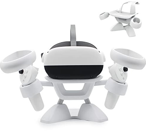 Dollox VR Stand, VR Headset Stand VR Display Holder Storage Virtual Reality Headset Desktop Display Stand for Oculus Quest 2, Quest, Rift, Rift S, Valve Index Headsets & Touch Controllers(White)