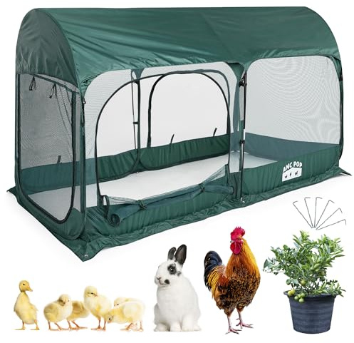 ANC POP Tragbarer Hühnerauslauf Großer Pop-Up-Hühnerstall für Kleintiere Outdoor Gartennetz mit 3 Türen und Handtasche, lagern, Grün