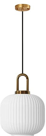 ZTTECH Suspension en verre blanc avec abat-jour en verre nervuré et finition bronze, plafonnier rétro moderne (200mm)