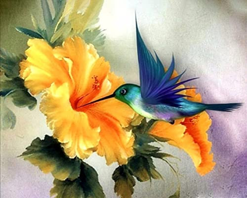 TISHIRON DIY Peinture par Numéros pour Adultes, Oiseau Peinture par Numéros, Fleurs Peinture par numéro, 16X20 Pouces Peinture par Numéros Kits Avec Pinceaux et Pigments Acrylique Sans Cadre