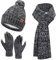 Damen Winter Warm Beanie Mütze Touchscreen Handschuhe Lang Schal Set mit Fleece Gefüttert, Thermo Wintermütze Strickmütze mit Bommel Schals Winterhandschuhe Frauen Geschenk, Schwarz Weiß