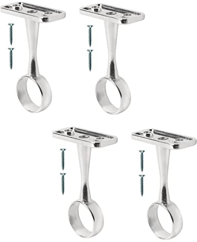 TERF® Polished Chrome Ceiling-Mount Bracket for Up to 25mm Diameter Curtain Pole - Wall Mount Rod Holder for Closet, Wardrobe, Shower Curtain Rod - Pack of 4