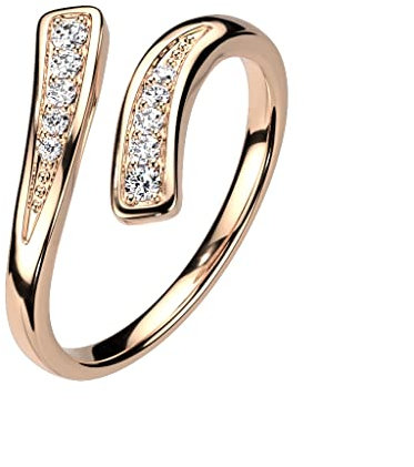 Paula & Fritz® Ring Damen Verstellbar Rosegold Zirkonia Klar 316L Chirurgenstahl Zehenring Mittelring Partnerring Freundschaftsring Einstellbarerring