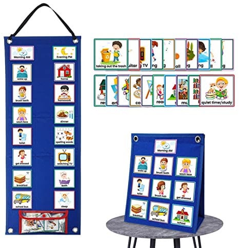 Visueller Stundenplan für Kinder Visueller Wandkalender für Hause Kindergarten Vorschule, Routine Karten Tagesablauf mit 70 Bildkarten, Planungstafeln für kinder Verhalten Hausarbeiten Belohnung