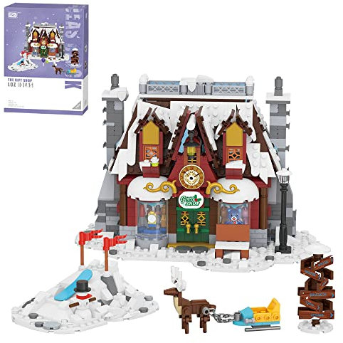 LOZ Mini Blocks 2197 Weihnachten Haus Bausteine,993 Teile Weihnachtsmann-Dorf Geschenkeladen Klemmbausteine Haus Modellbausatz, Bauspielzeug für Kinder und Erwachsene