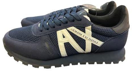 Armani Exchange Herren Openwork Side, Contrast Logo, Microsuede Inserts Sneaker, Blue, 42 EU