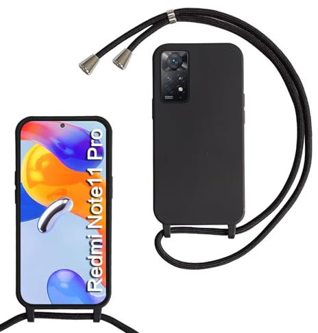 MBSLFY Silikon Handykette für Xiaomi Redmi Note 11 Pro Hülle mit Band, Silikon Necklace Handyhülle mit Abnehmbar Kordel zum Umhängen Stossfest Bumper Handy Schutzhülle für Redmi Note 11 Pro, Schwarz