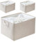 Mangata Stoff Aufbewahrungsboxen, Faltbare Aufbewahrungsbox mit Seilgriffen für Regale, Schrank, Kleiderschrank, 3er-Pack (Helles Khaki, XXL)